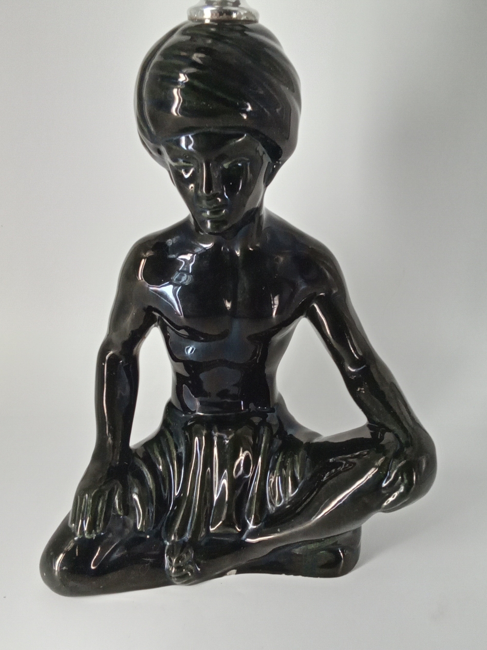 Black Ceramic Seated Genie Lamp Home Art Accent